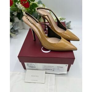 Women's Gucci Signoria chain patent sling back pumps size 39.5 made in Italy